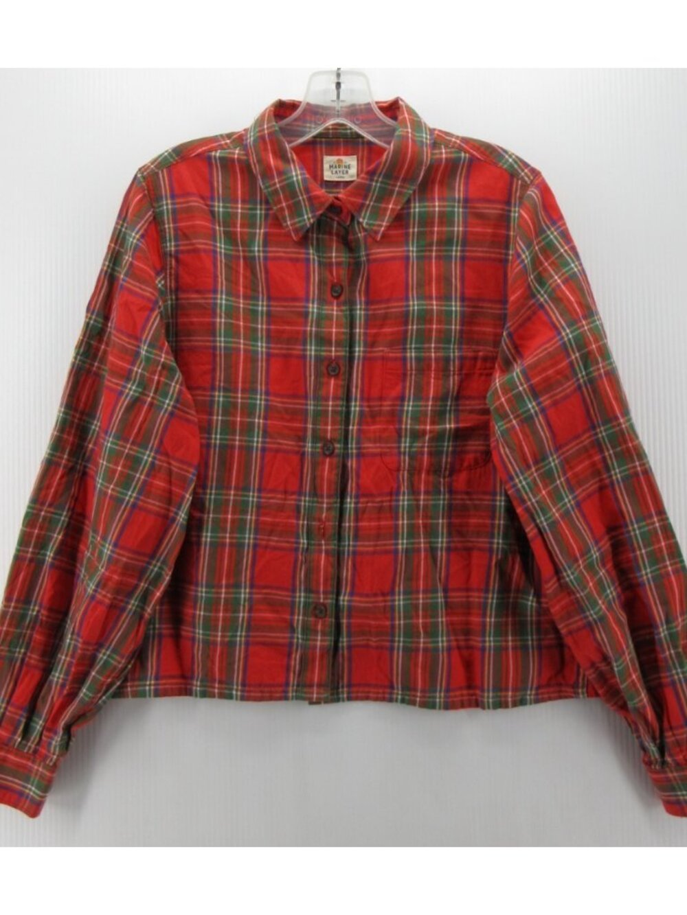 Marine Layer Top Large Flannel Shirt Tartan Plaid Button Up Cropped